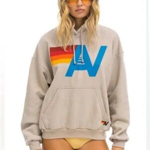 Aviator Nation Logo Pullover Relaxed Hoodie- Sand. Size Small